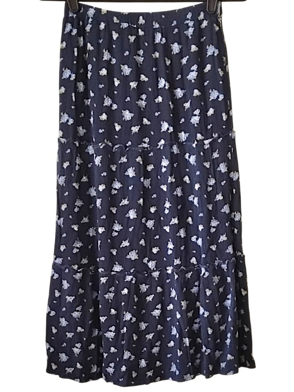 Love Tree Floral Crinkle Tiered Skirt M Blue